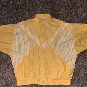 Yellow and White Puffer Jacket with V-Shaped Design